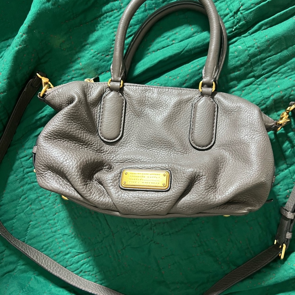 Marc Jacobs Gray Leather Shoulder Bag with Gold Accents